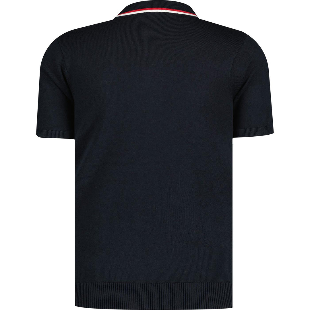 Gabicci Vintage Garner Dogtooth Knit Polo Shirt Navy