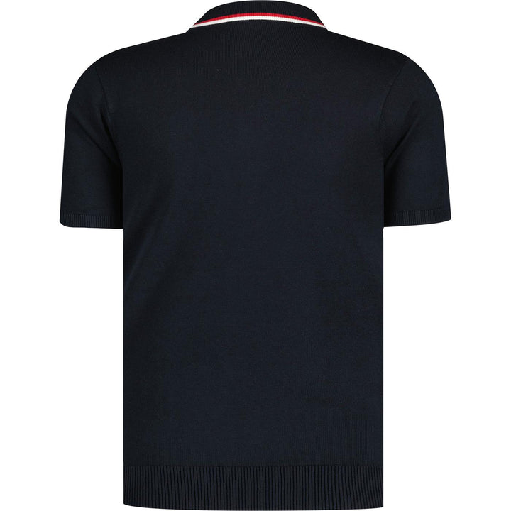 Gabicci Vintage Garner Dogtooth Knit Polo Shirt Navy