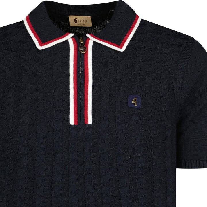 Gabicci Vintage Garner Dogtooth Knit Polo Shirt Navy