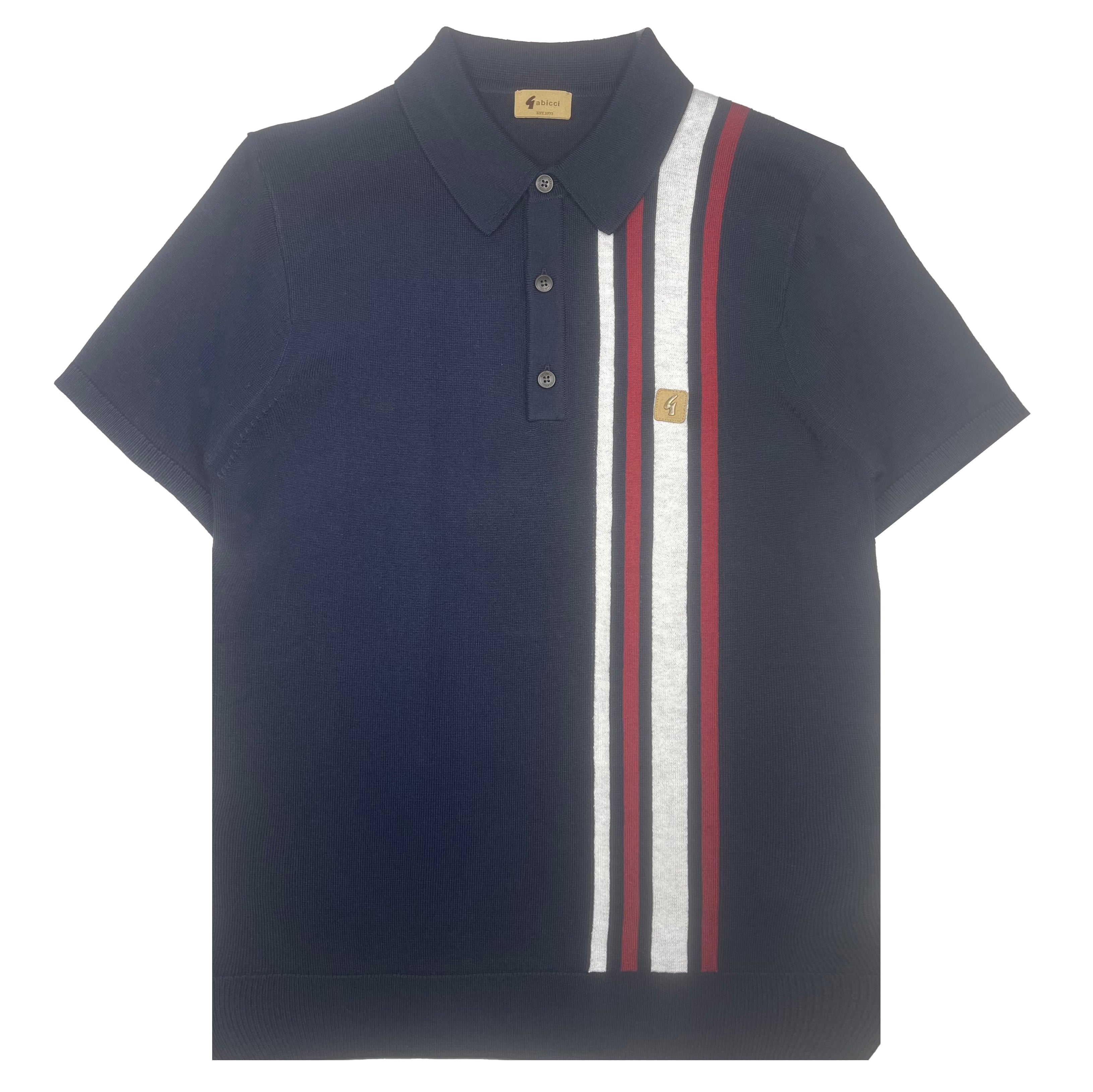 Gabicci Vintage Soda Racing Stripe Knitted Polo Shirt - Navy Blue - Men ...