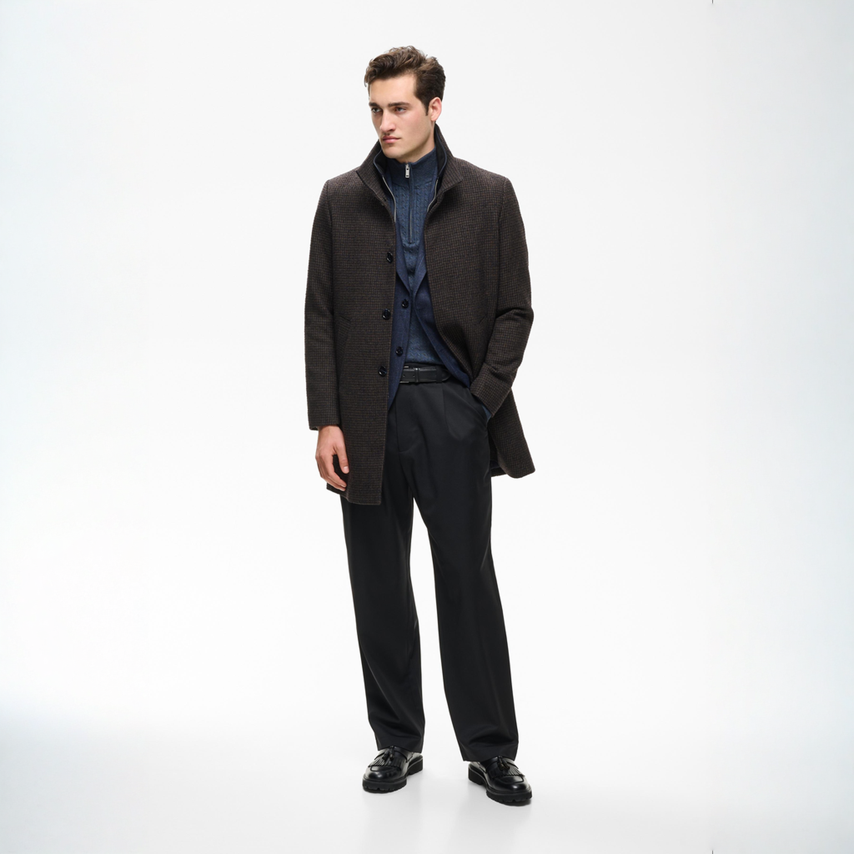 Matinique Harvey Wool Check Coat Brown