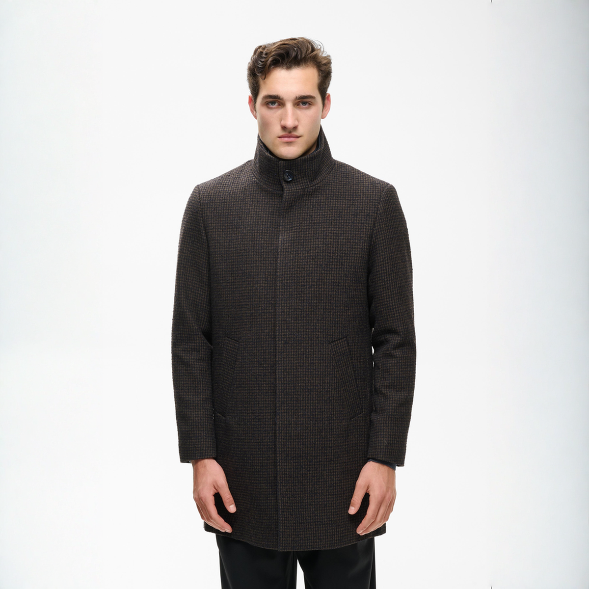 Matinique Harvey Wool Check Coat Brown