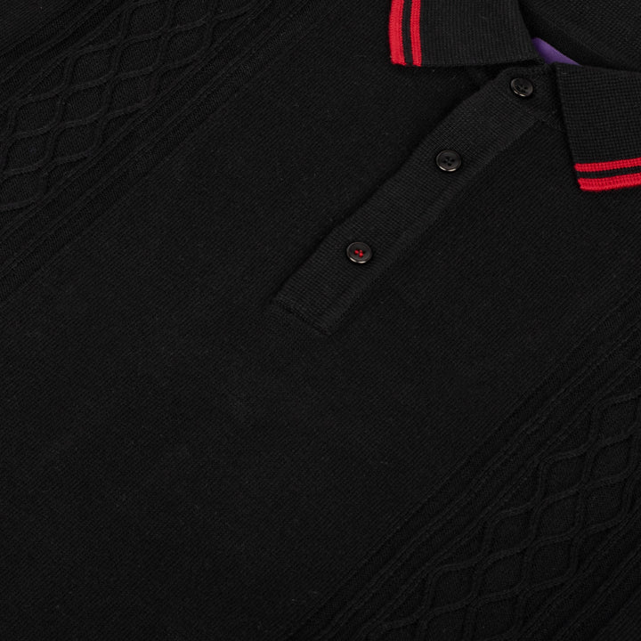 Arthur & Russell Cable Knit Polo Shirt Black