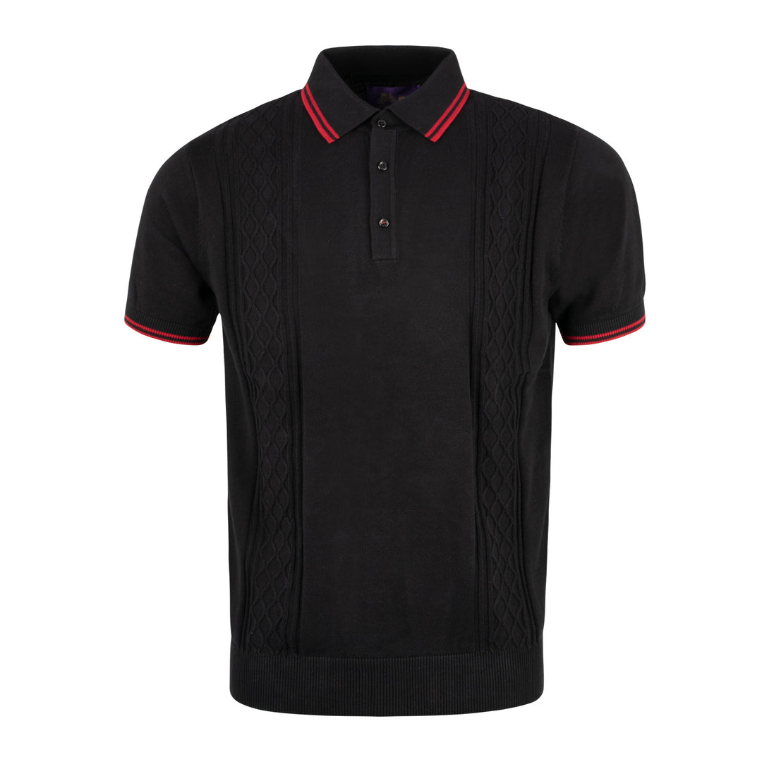 Arthur & Russell Cable Knit Polo Shirt Black