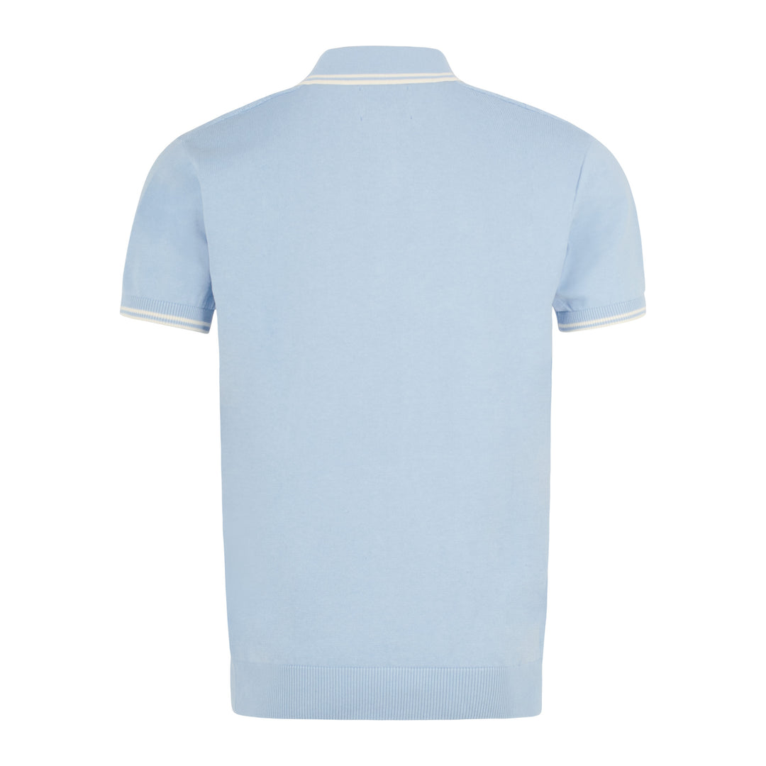 Arthur & Russell Cable Knit Polo Shirt Sky
