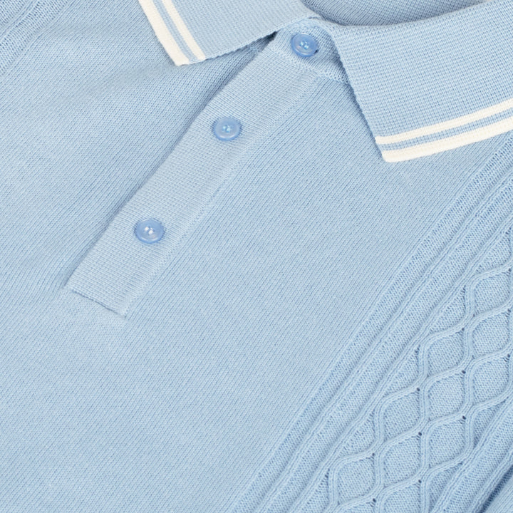 Arthur & Russell Cable Knit Polo Shirt Sky