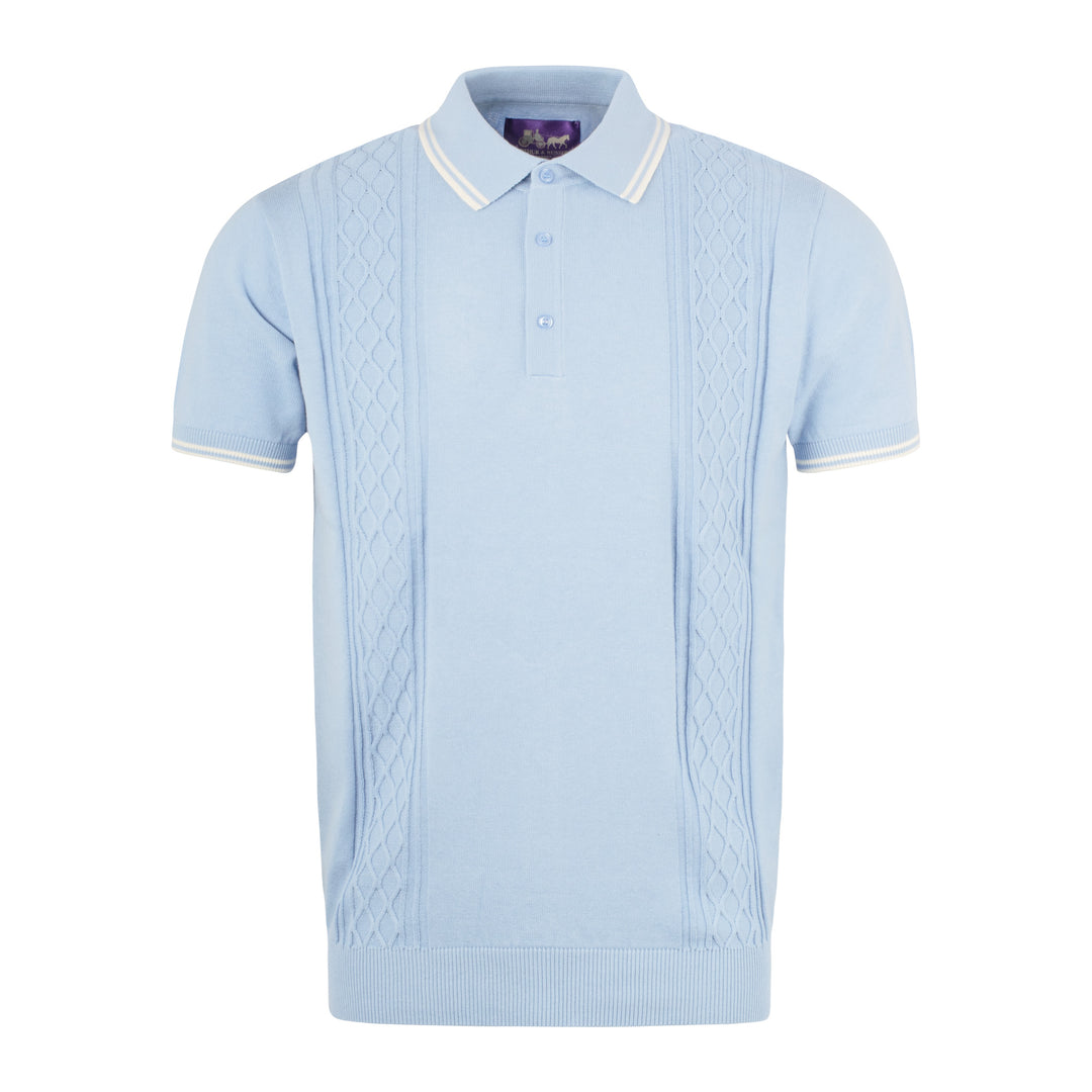 Arthur & Russell Cable Knit Polo Shirt Sky