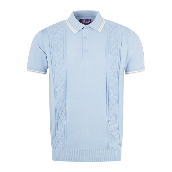 Arthur & Russell Cable Knit Polo Shirt Sky