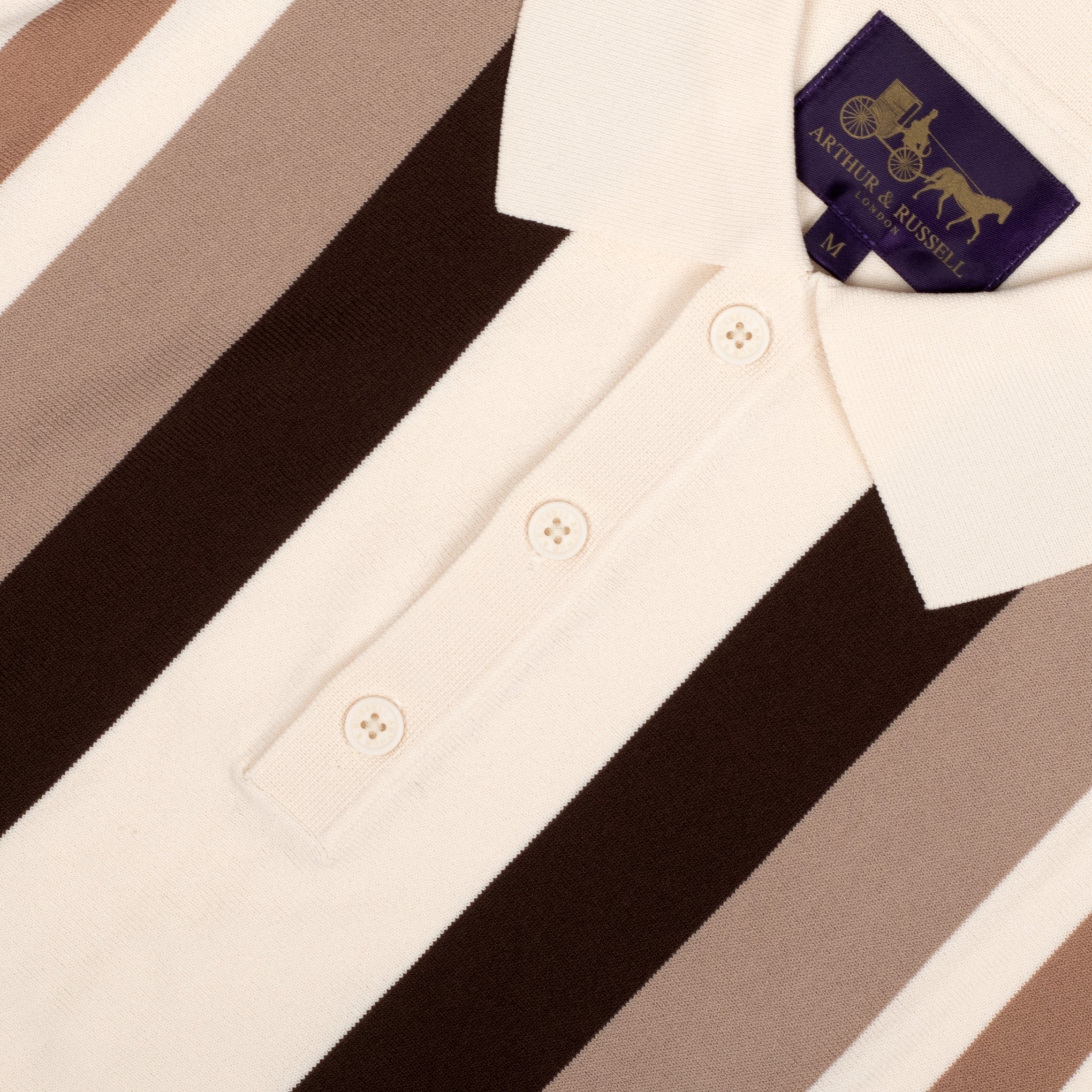 Arthur & Russell Stripe Knit Polo Shirt Beige