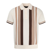 Arthur & Russell Stripe Knit Polo Shirt Beige