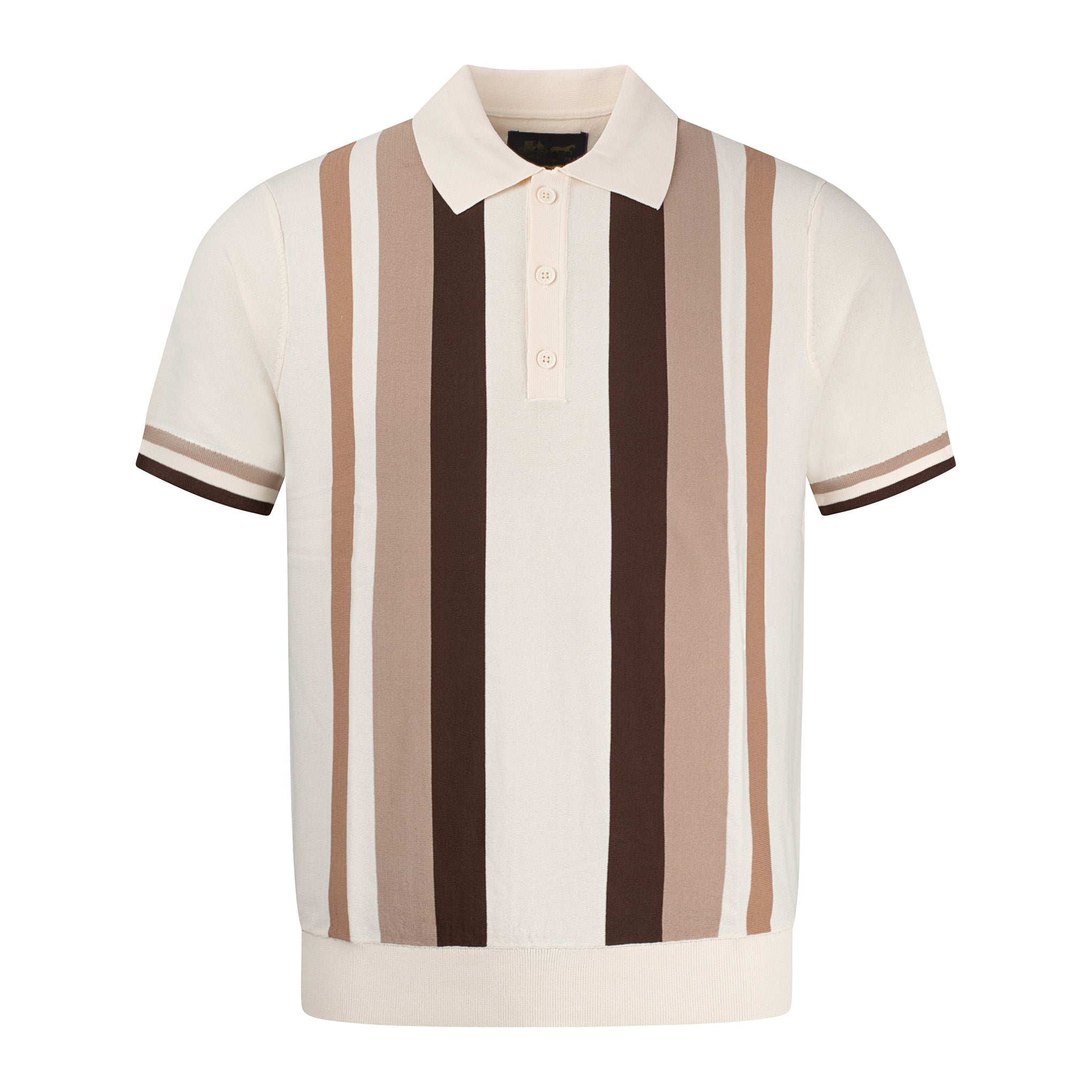 Arthur & Russell Stripe Knit Polo Shirt Beige