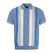 Arthur & Russell Stripe Knit Polo Shirt Sky
