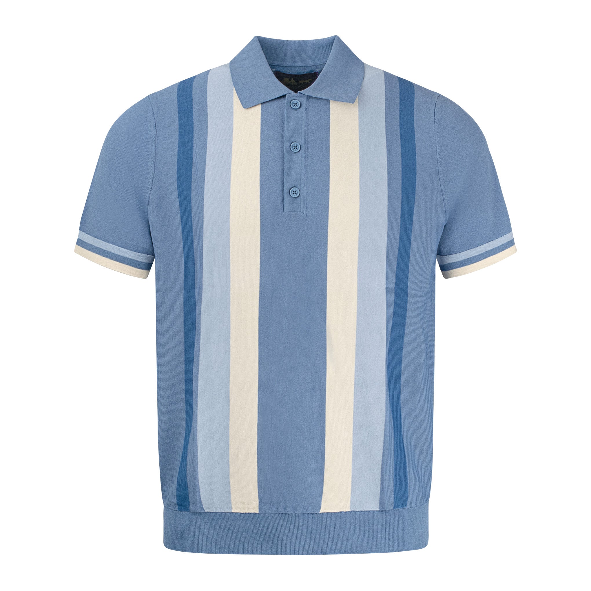 Arthur & Russell Stripe Knit Polo Shirt Sky