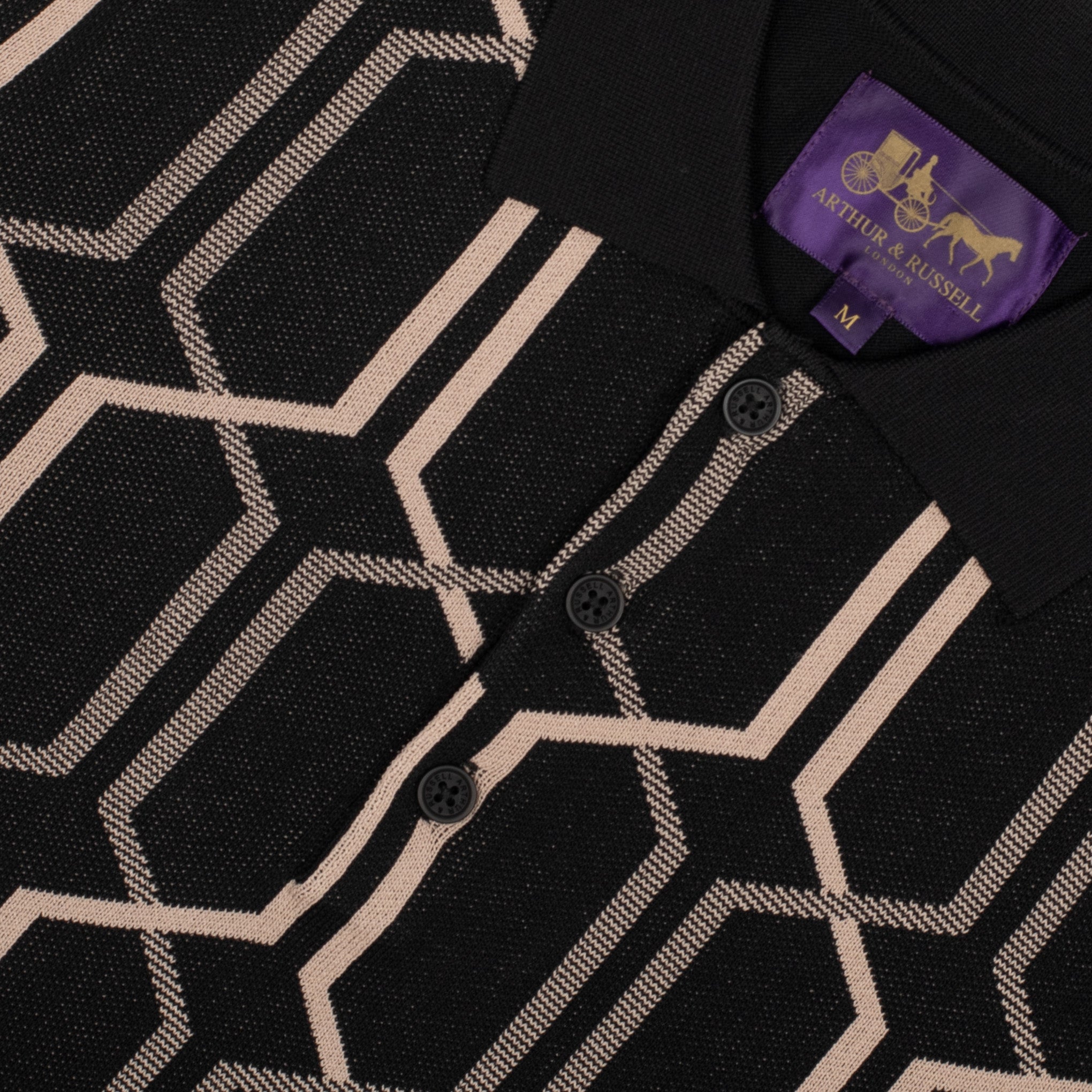 Arthur & Russell Chain Knit Polo Shirt Black