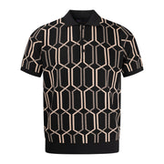 Arthur & Russell Chain Knit Polo Shirt Black