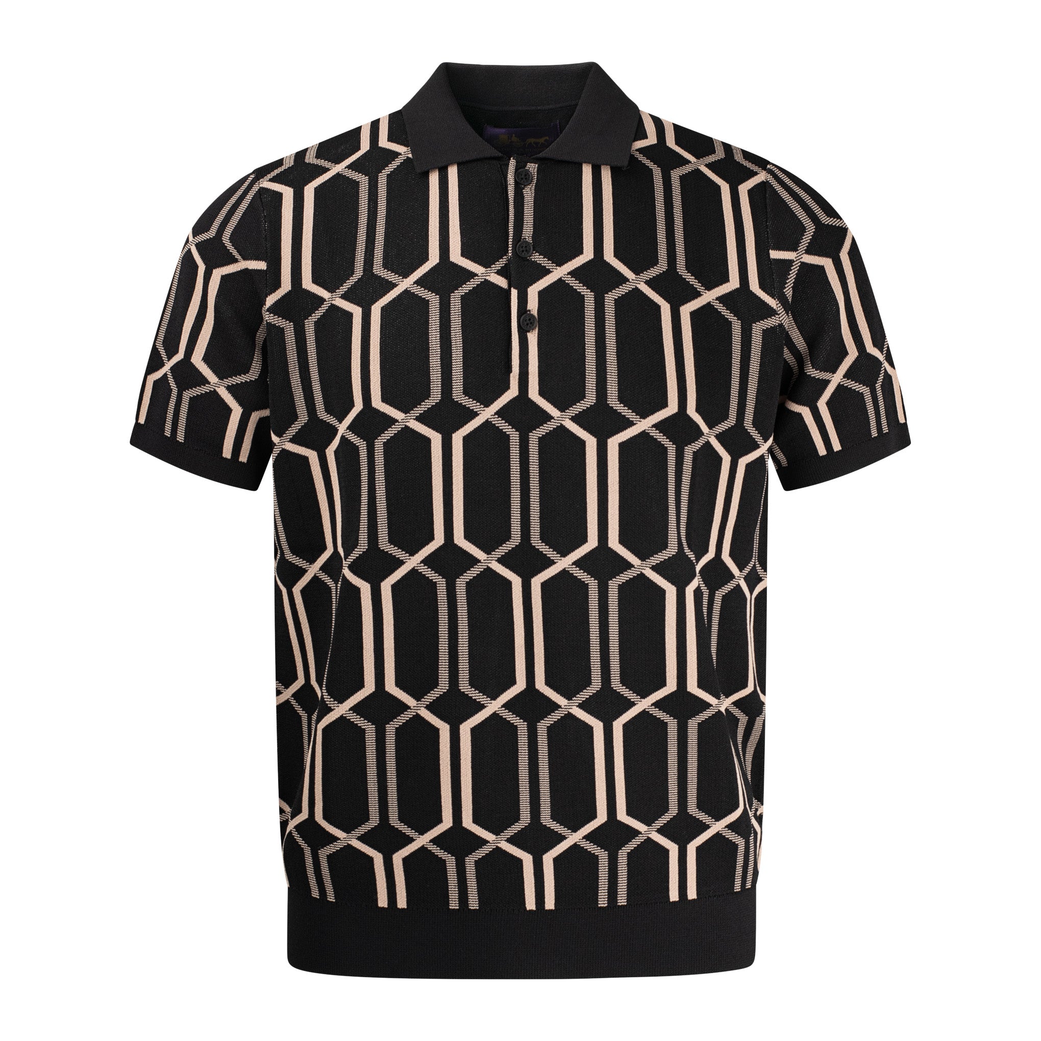 Arthur & Russell Chain Knit Polo Shirt Black
