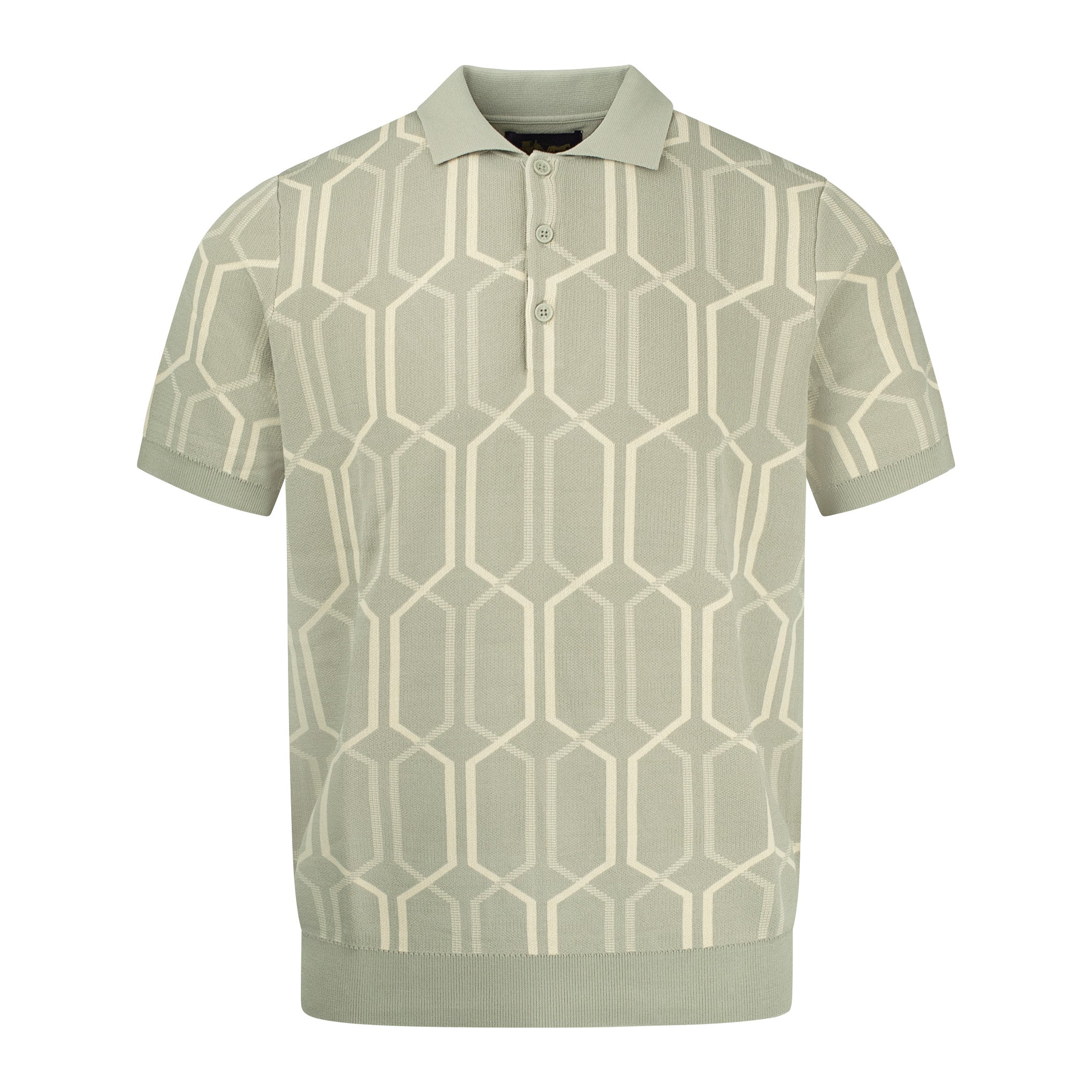 Arthur & Russell Chain Knit Polo Shirt Sage
