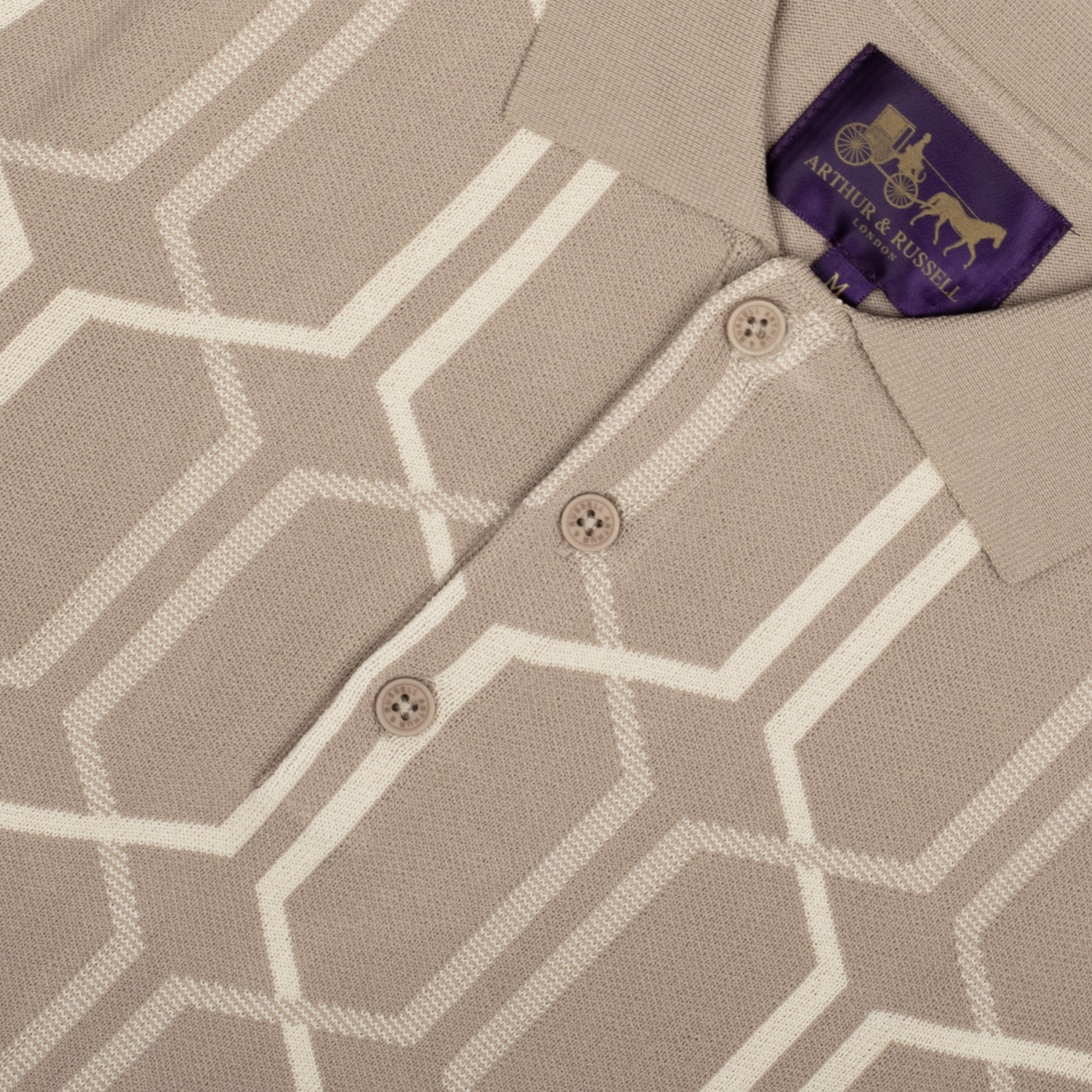 Arthur & Russell Chain Knit Polo Shirt Taupe