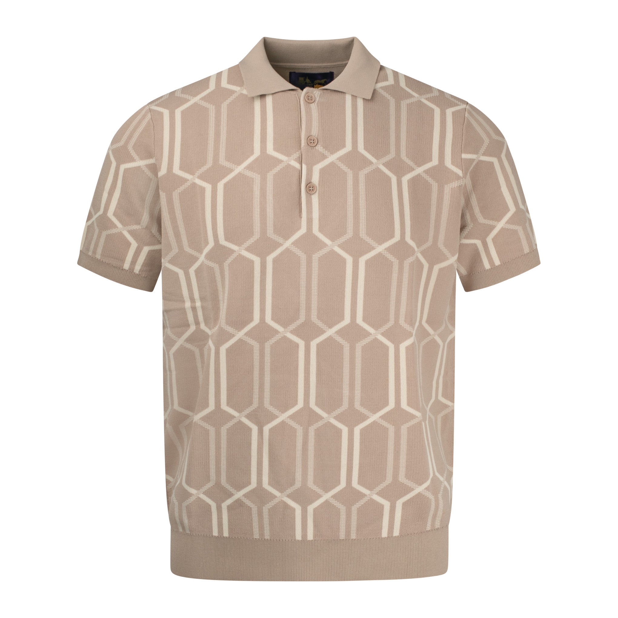 Arthur & Russell Chain Knit Polo Shirt Taupe