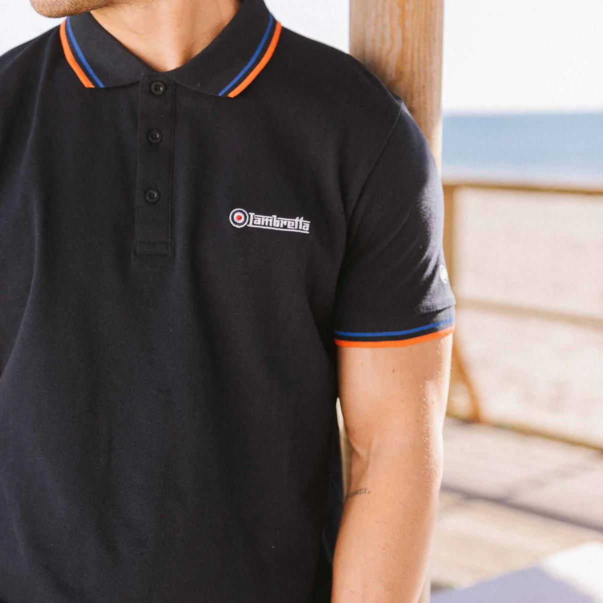 Lambretta Twin Tip Polo Shirt Navy/Orange
