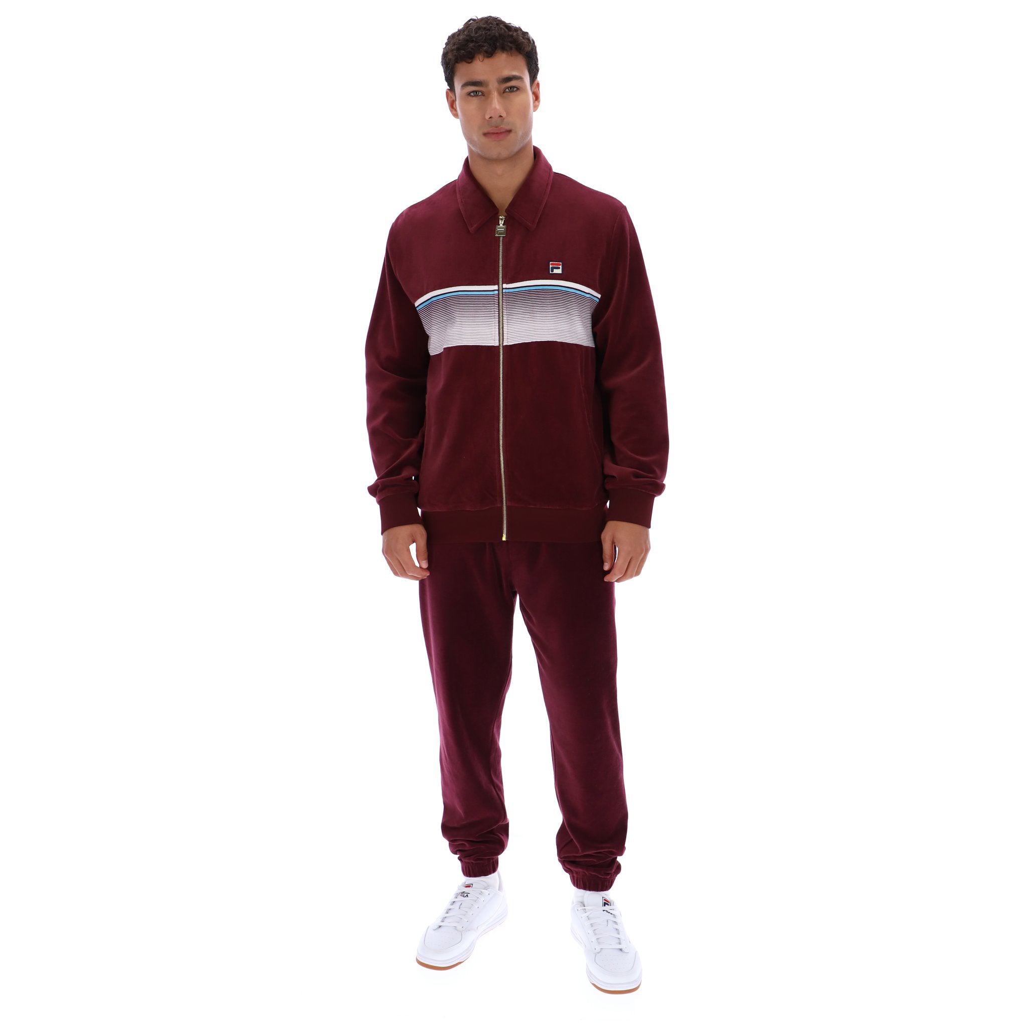Fila Vintage Malakai Velour Track Top Burgundy
