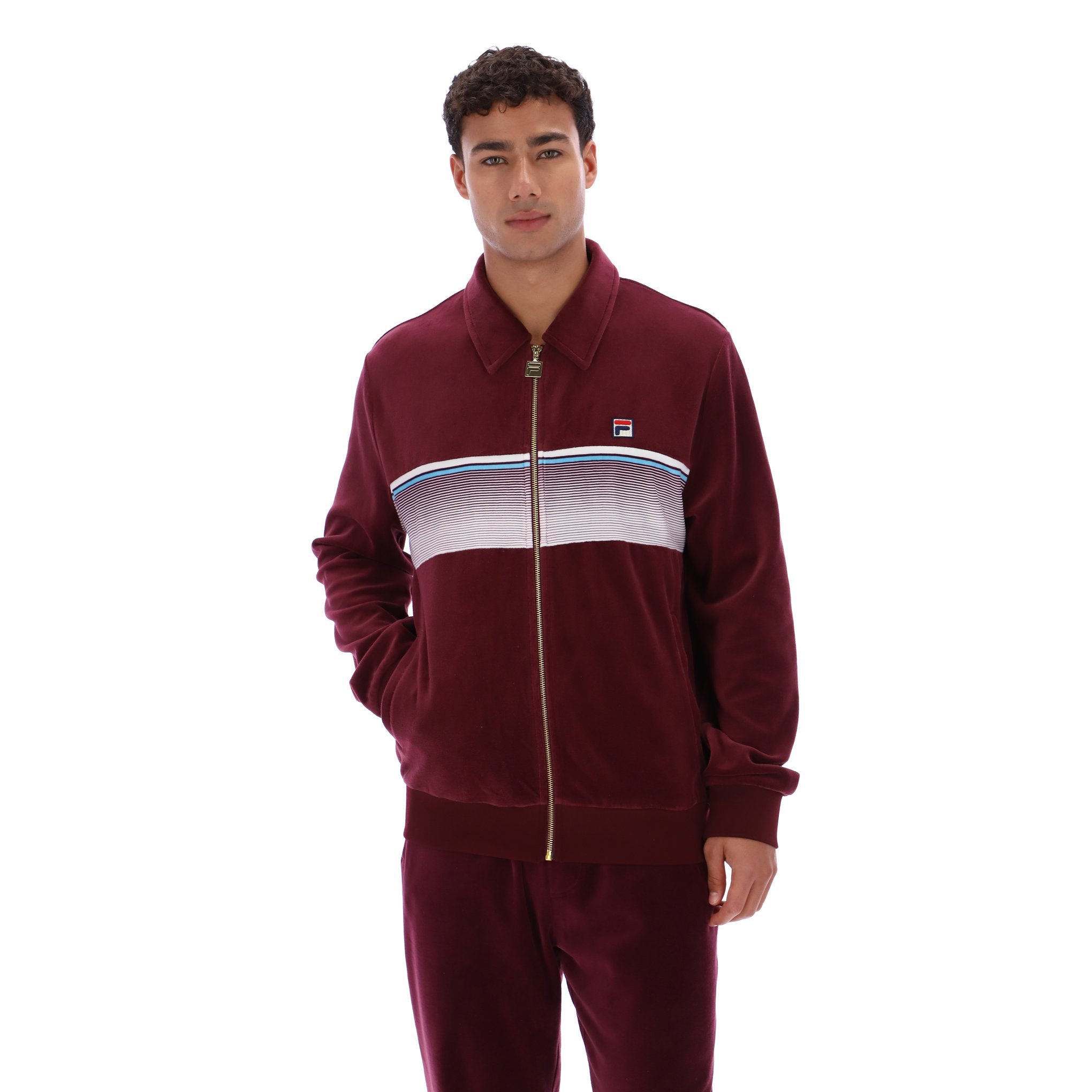 Fila Vintage Malakai Velour Track Top Burgundy