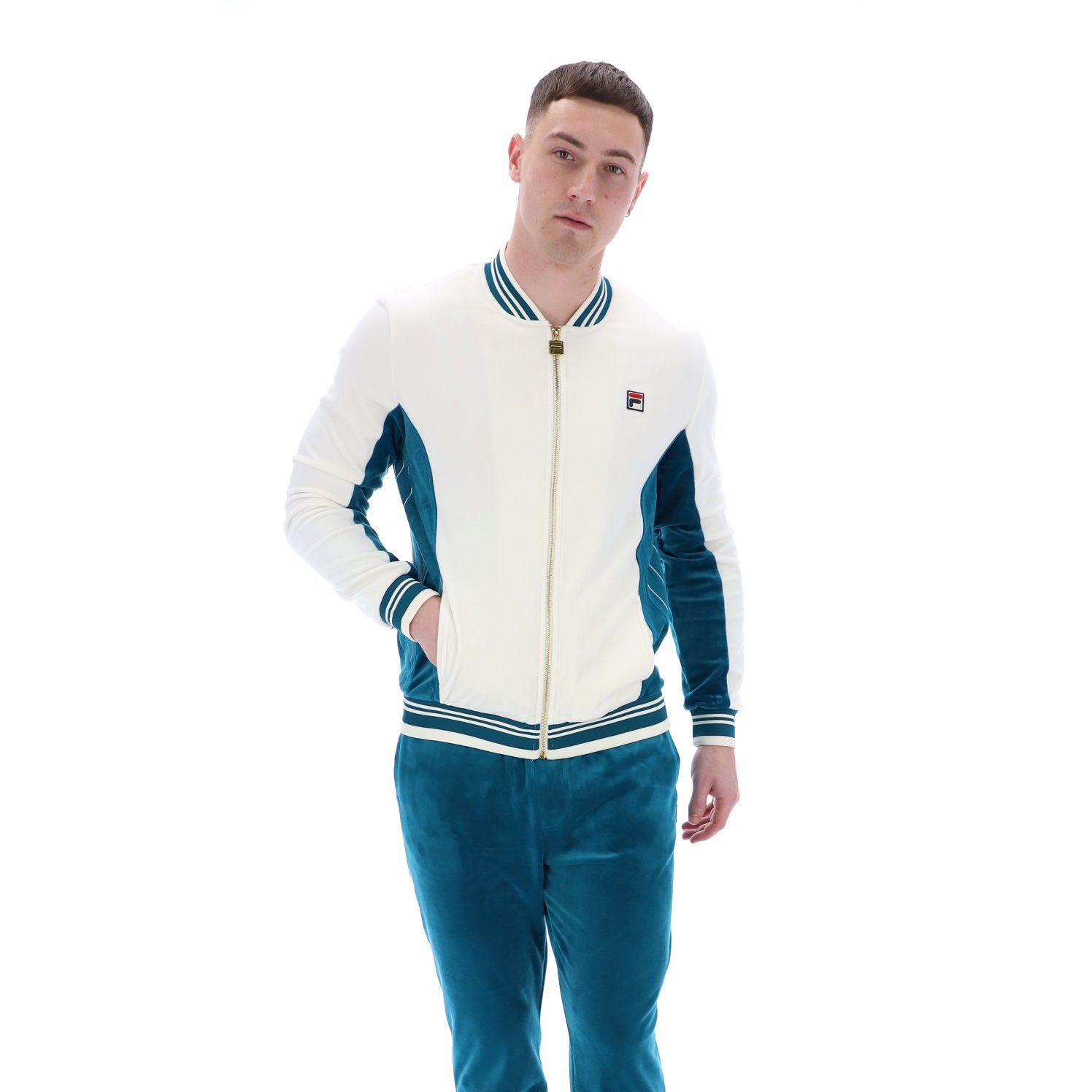 Fila Vintage Miguel Velour Track Top Cream/Teal