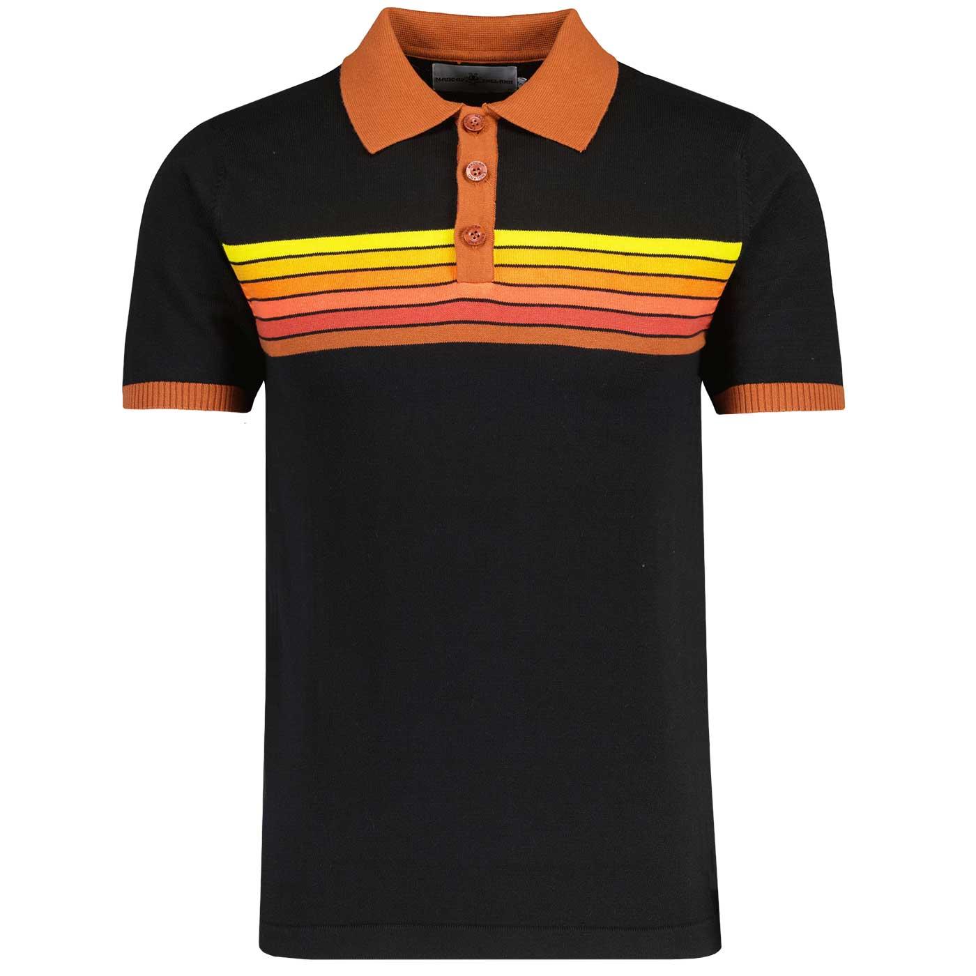 Madcap Mixtape Knitted Stripe Mod Polo Shirt Black Orange Men s Urban Menswear