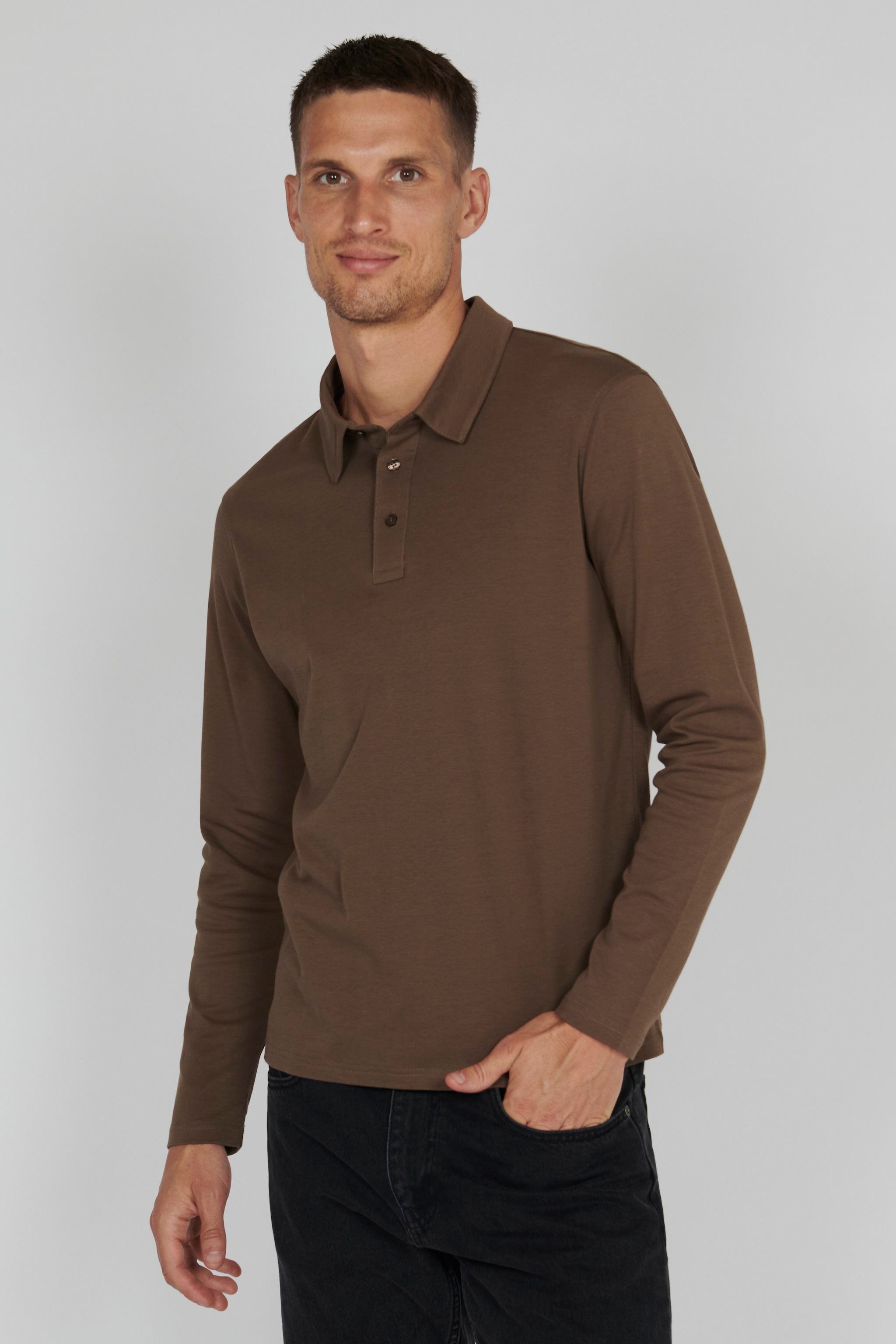 Matinique Oliver Smart Long Sleeve Polo Tan Brown Interlock Cotton Urban Menswear