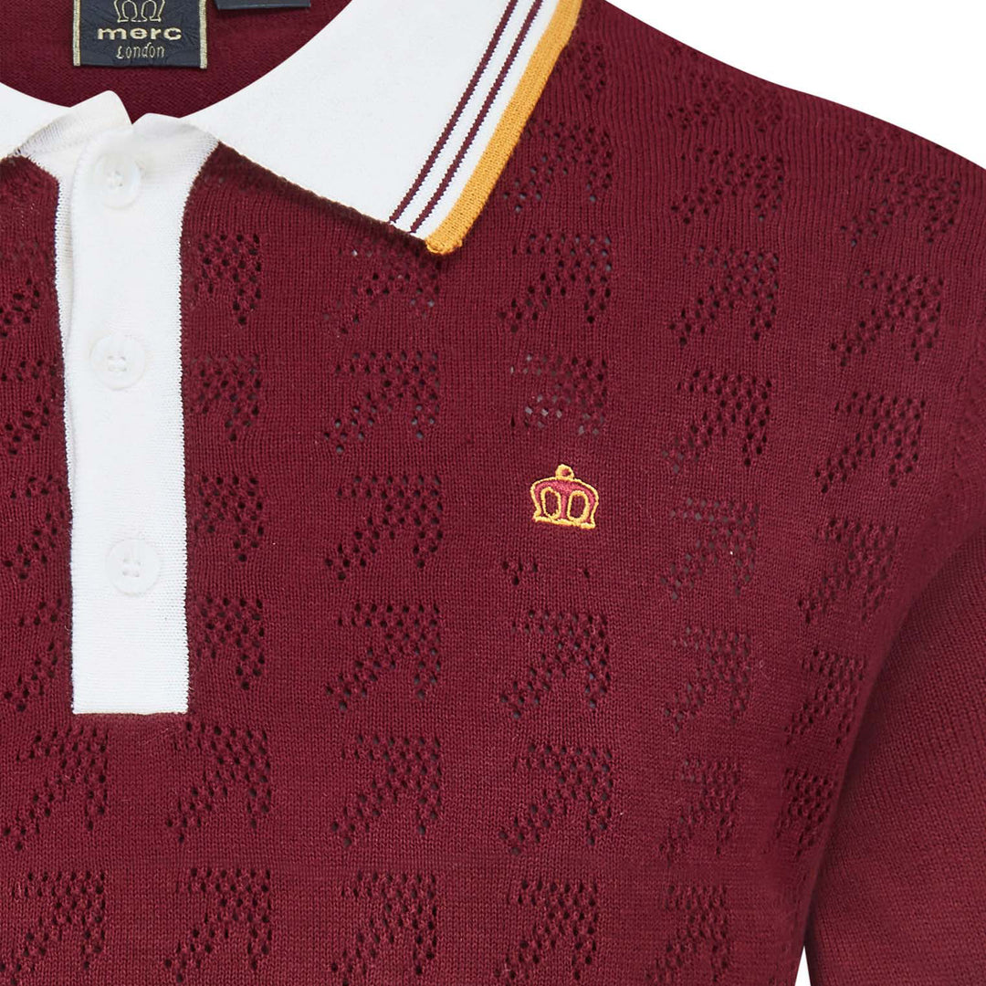 Merc London Newton Knit Polo Shirt Burgundy