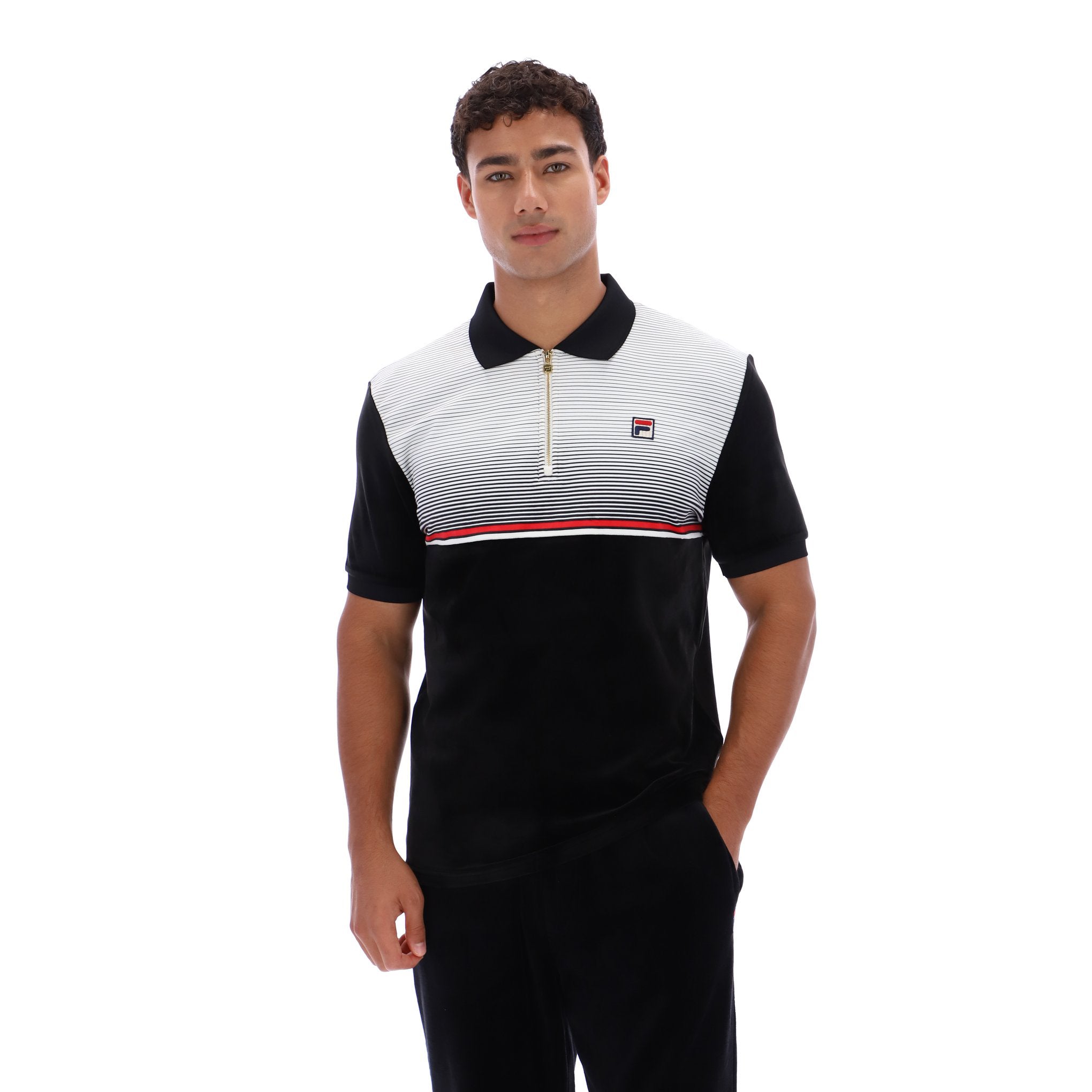 Fila Vintage Paco Velour Polo Shirt Black