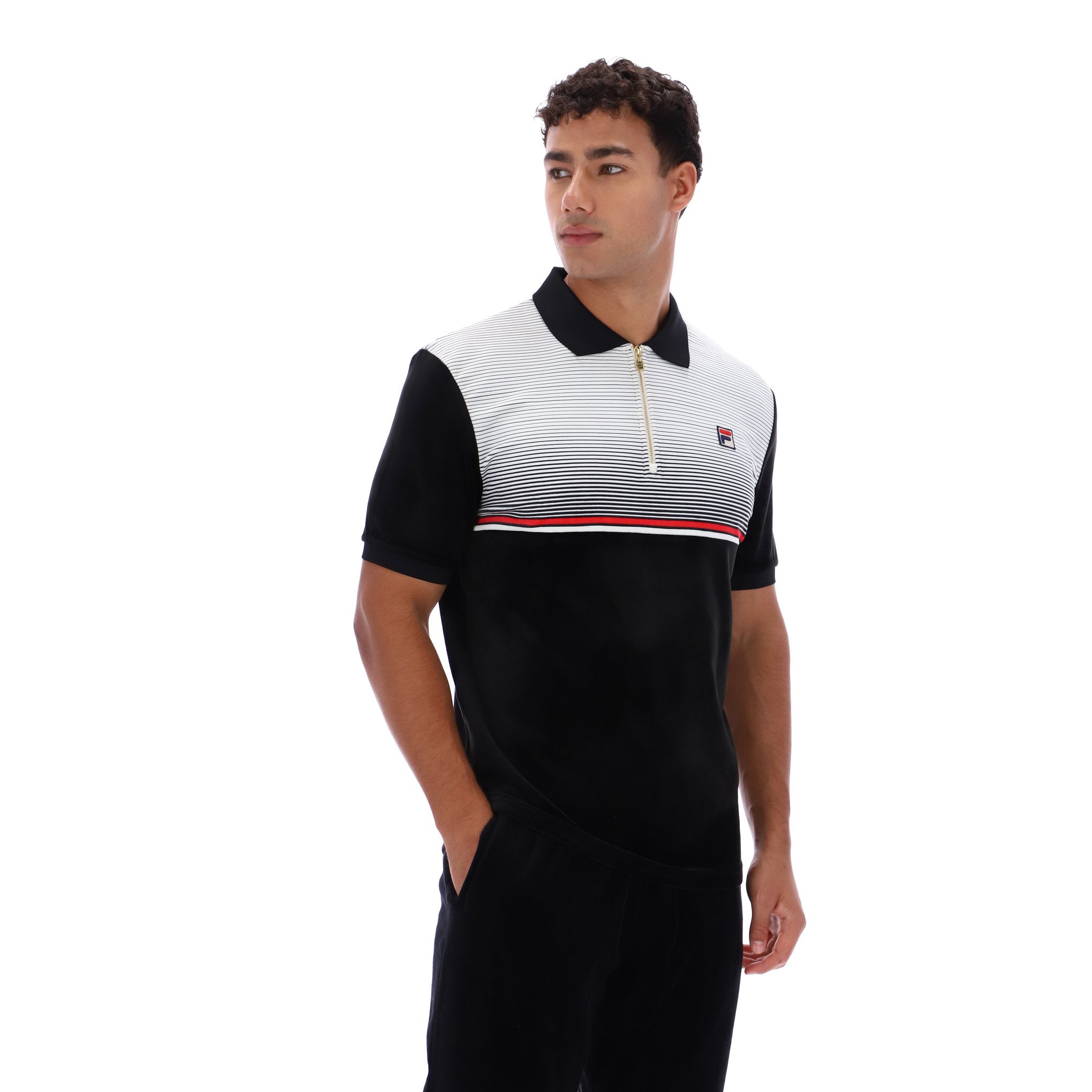 Fila Vintage Paco Velour Polo Shirt Black
