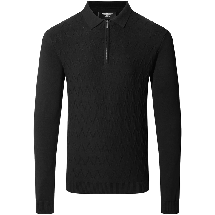 Police Blanc Textured Knit Polo Shirt Black