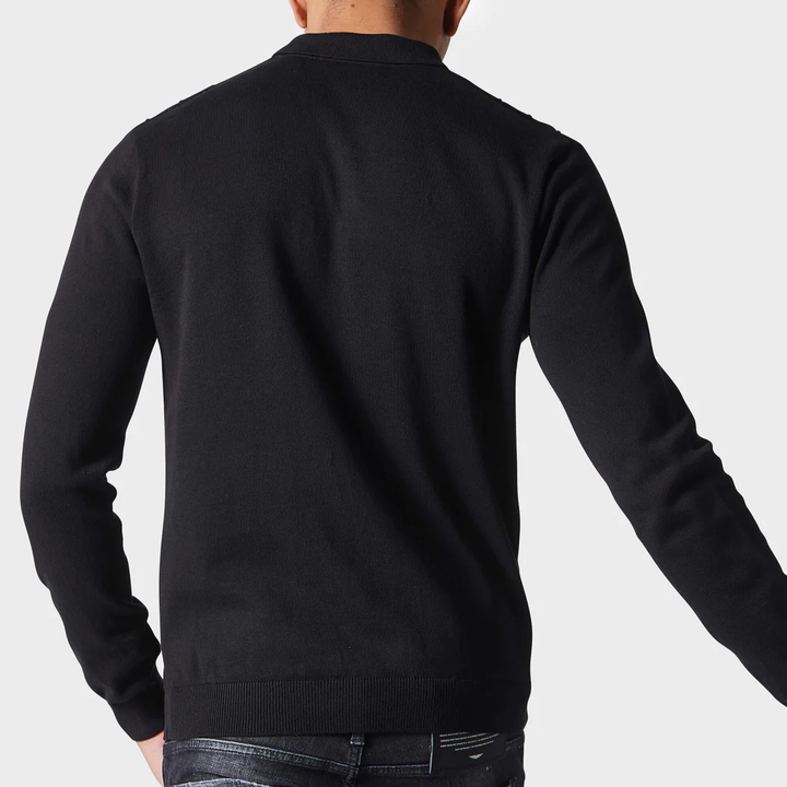 Police Blanc Textured Knit Polo Shirt Black