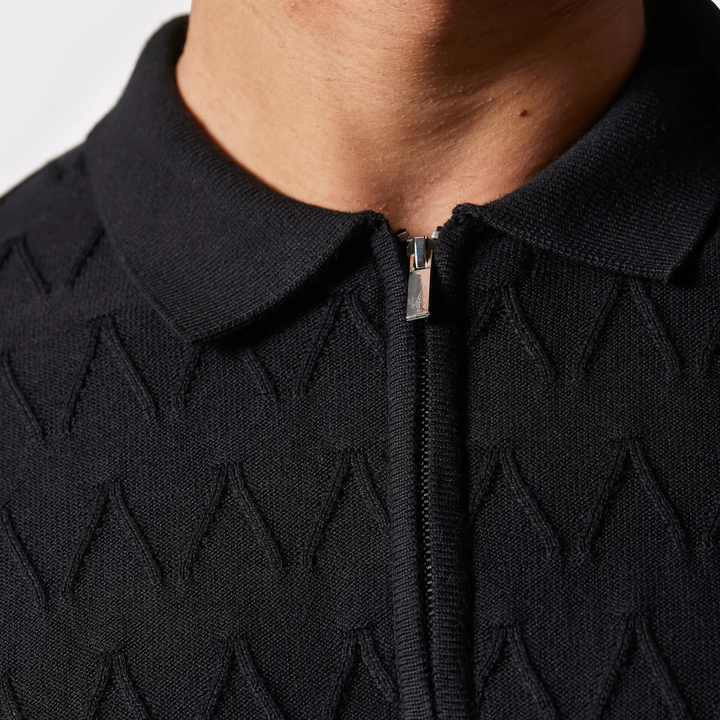 Police Blanc Textured Knit Polo Shirt Black