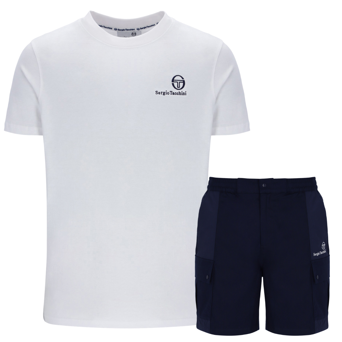 Sergio Tacchini Cargo T-Shirt & Shorts Set White/Navy