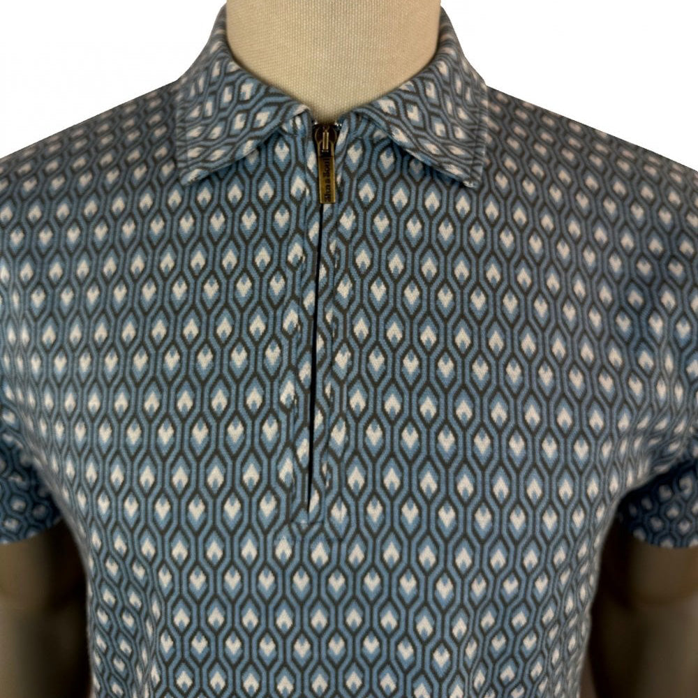 Ska & Soul Geometric Zip Polo Shirt Blue