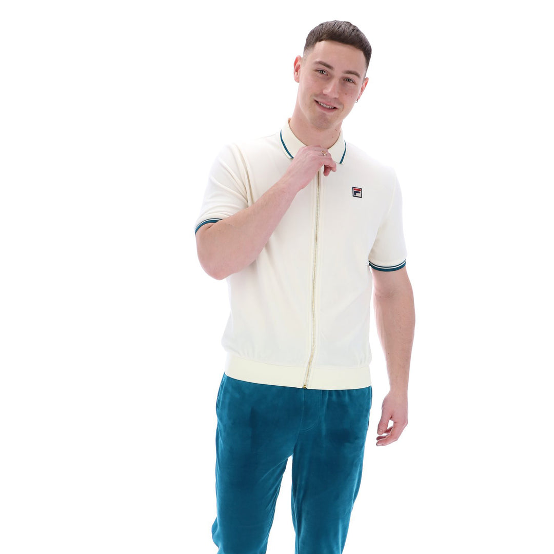 Fila Vintage Terry Zip Polo Shirt Cream