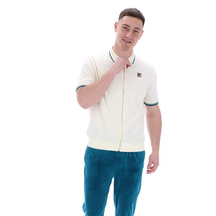 Fila Vintage Terry Zip Polo Shirt Cream
