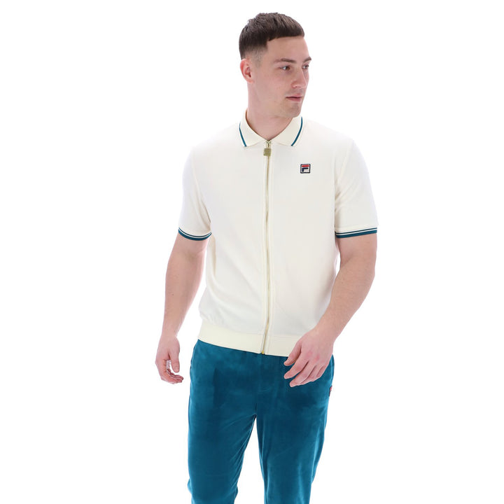 Fila Vintage Terry Zip Polo Shirt Cream