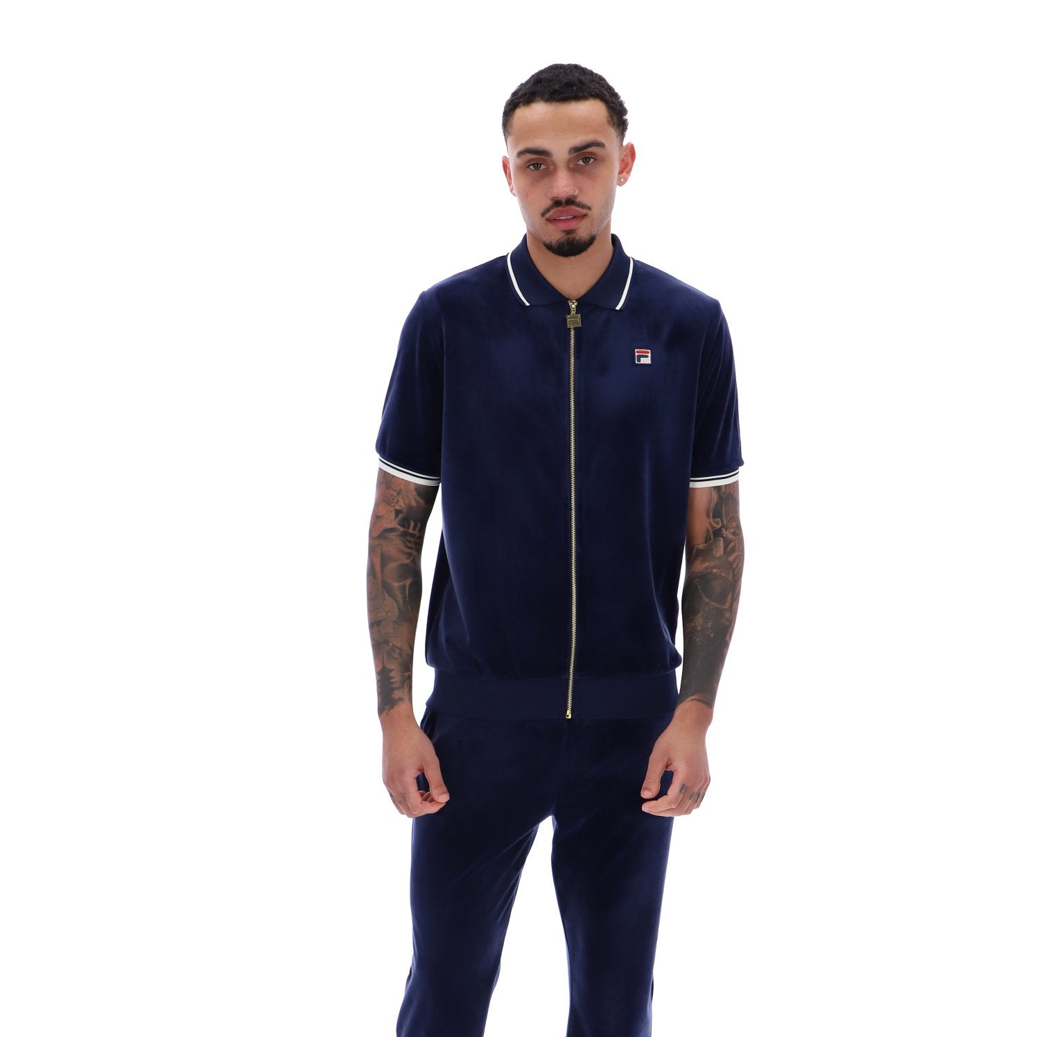 Fila Vintage Terry Zip Polo Shirt Navy