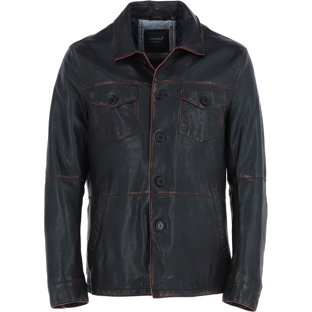 Men's Trapper Samo Leather Jacket - Black - Mid Length – Urban Menswear