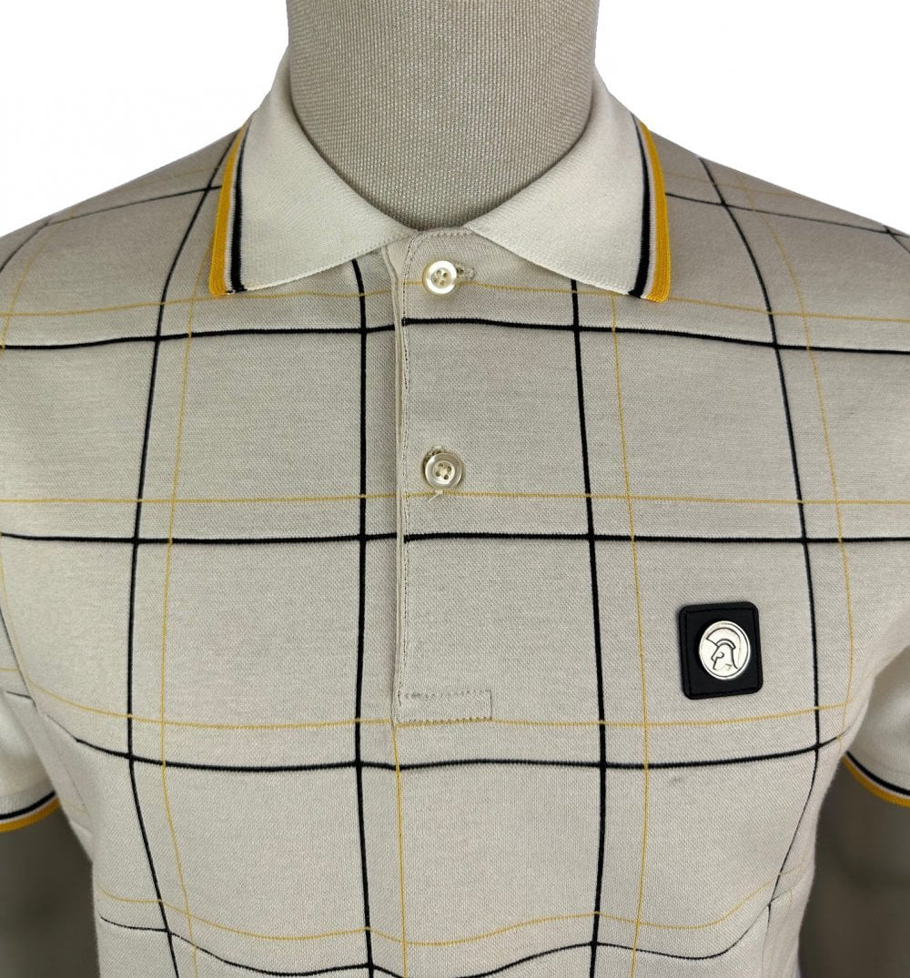 Trojan Check Panel Polo Ecru