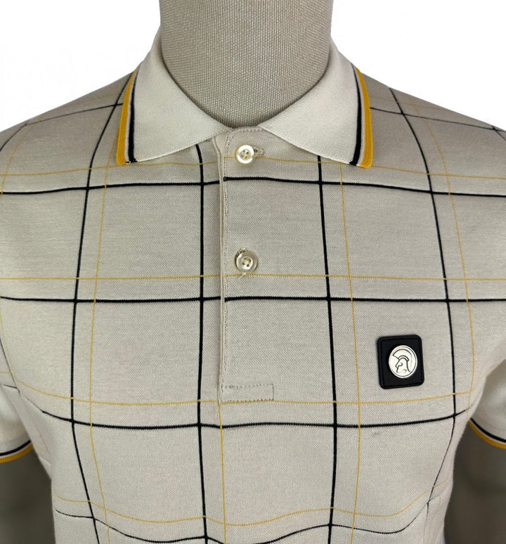 Trojan Check Panel Polo Ecru