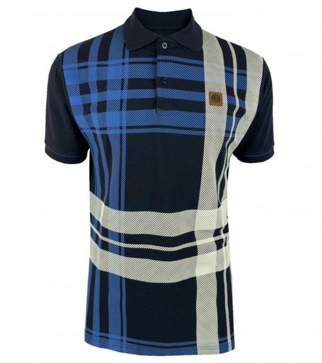 Trojan Oversize Check Polo Shirt Navy