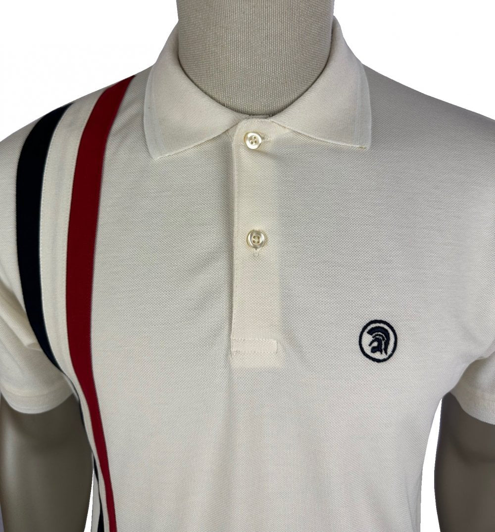 Trojan Racing Stripe Polo Ecru