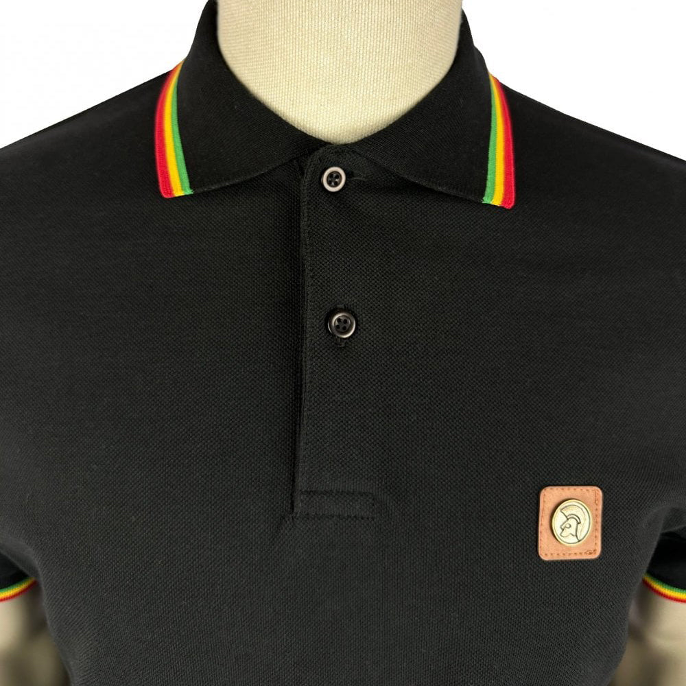 Trojan Records Triple Tipped Pique Polo Shirt - Rasta Black