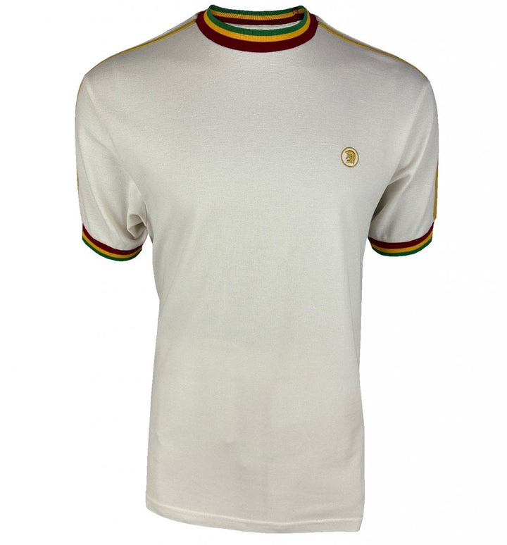 Trojan Twin Stripe Rasta T-Shirt Ecru