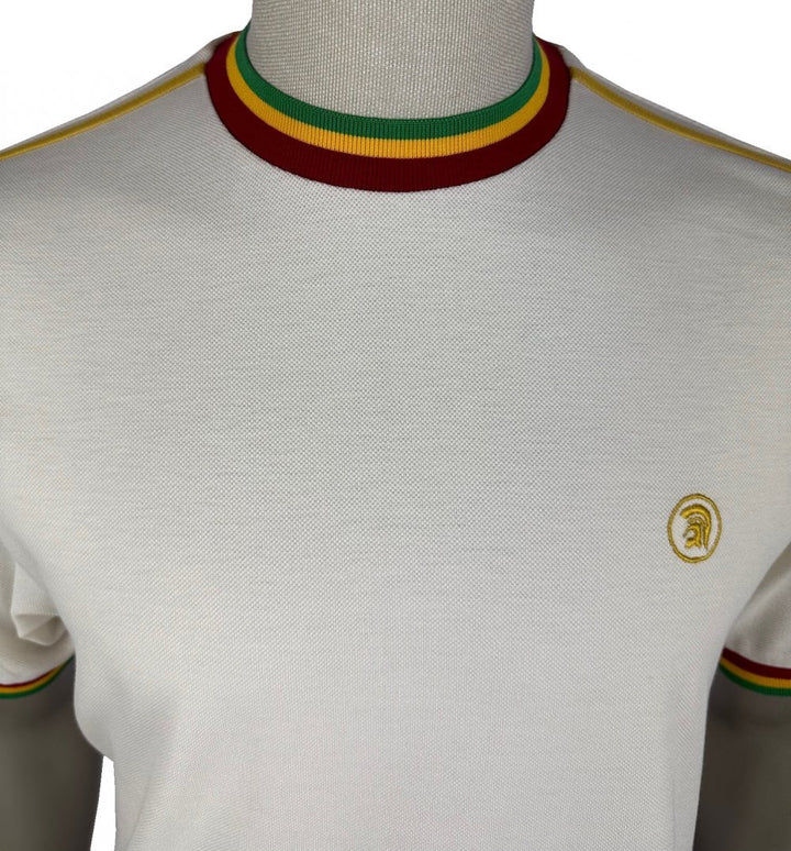 Trojan Twin Stripe Rasta T-Shirt Ecru