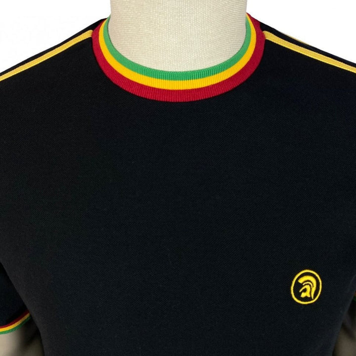 Trojan Twin Stripe Rasta T-Shirt Black